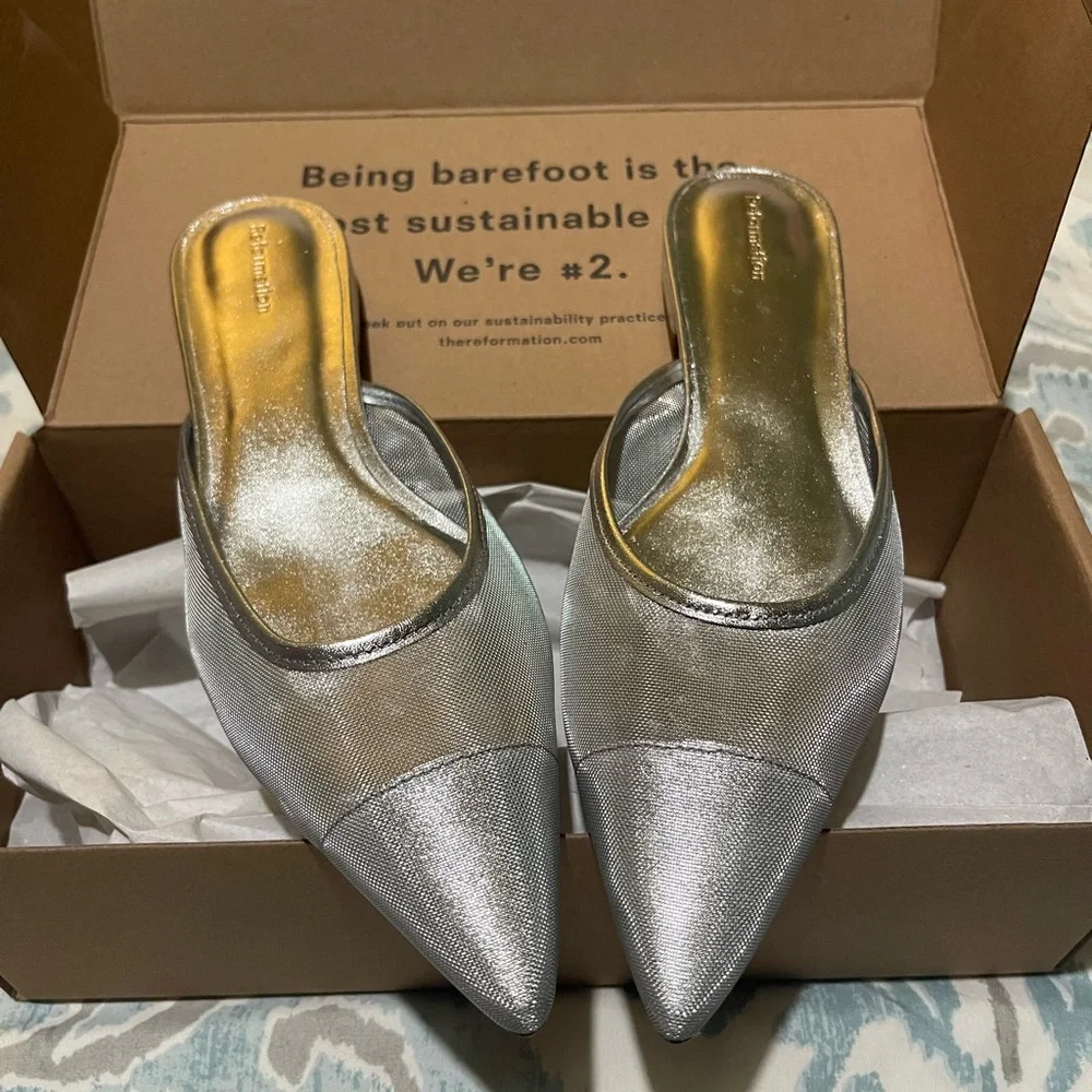 Reformation Wesley Flat Mules Silver Size 8.5 - Picture 4 of 4